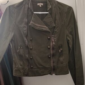 Sashimi 100% Cotton Olive Utility Jacket with Double-Breasted Design